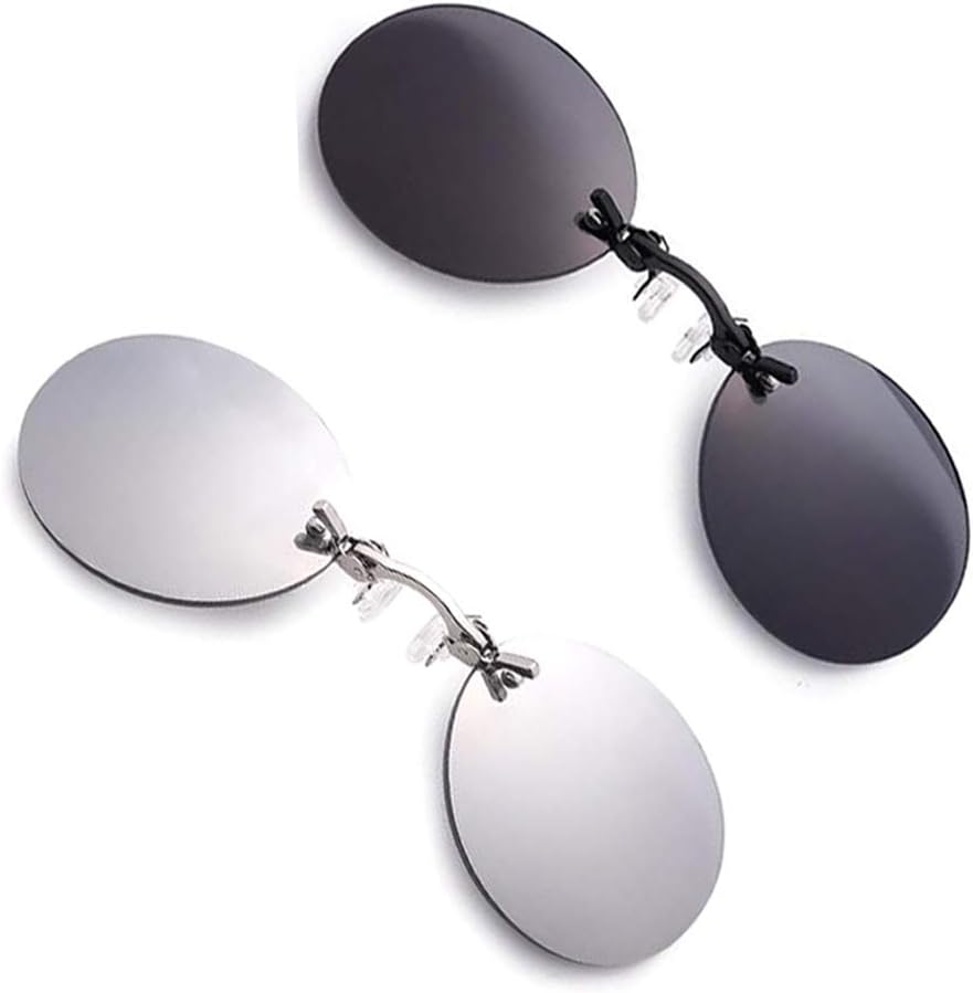 2 Pack Retro Round Clip On Nose glasses Matrix Morpheus Movie rimless sunglasses
