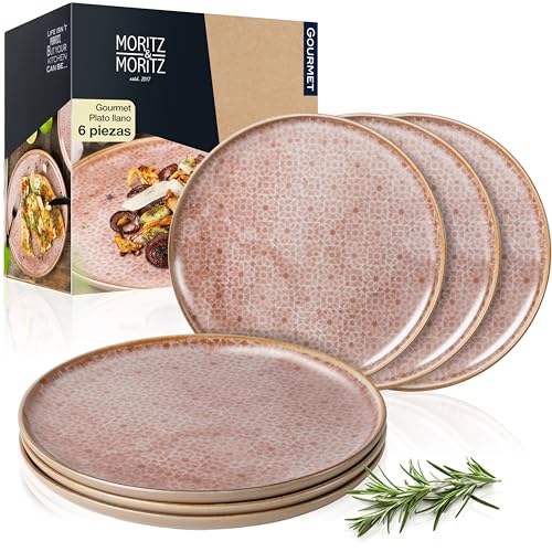 Moritz & Moritz TERRA Juego de 6 Platos Llanos - Ø 27 cm - Platos Orientales en Rosa Suave de Porcelana - Platos Llanos Modernos para Uso Diario y Ocasiones Especiales