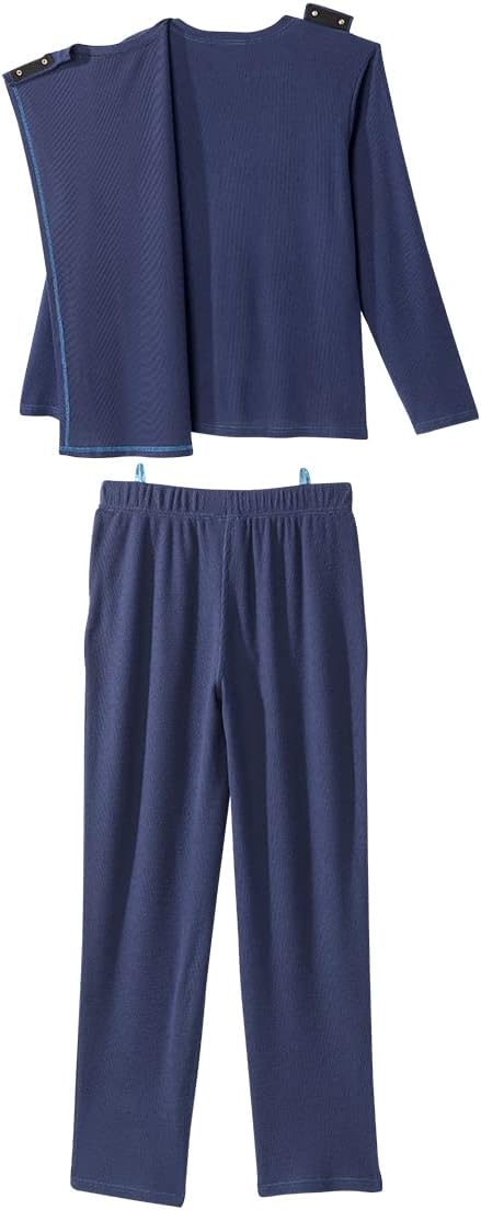 Silvert's Adaptive Clothing & Footwear Women’s Open Back Top & Pull-On Pant Waffle Knit Pajama Set