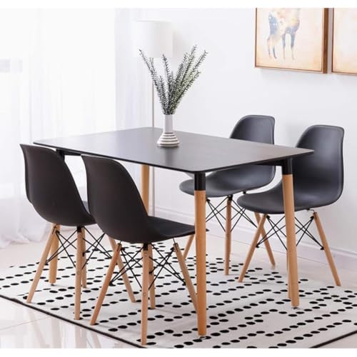 Orion91 Conjunto Mesa 110x80x76cm + 4 Sillas Polipropileno Color Negro y Patas en Madera Haya 46,5 x 48 x 82 cm Comedor Oficina Salón Teletrabajo Cocina – SpazioLuzio-