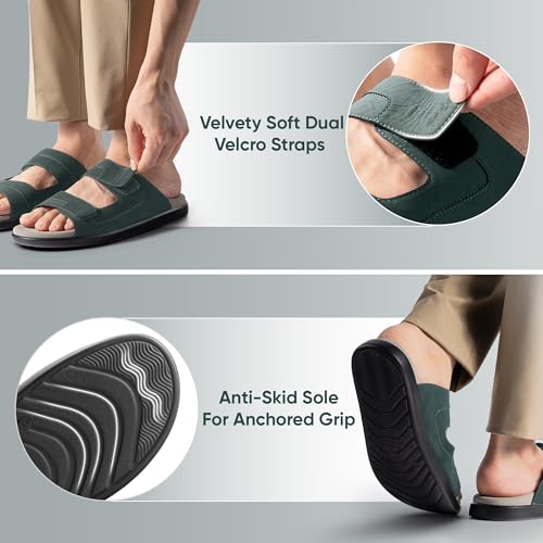 Image of Frido Comfort Dual Strap Sandals for Men with Bounce Back Cushioned Footbed, Zero Drop Sole for Arch Support Pain Relief, Lightweight Anti-Skid, Adjustable Velcro Casual Sandals
