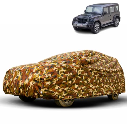 Image of Water Proof Car Body Cover Compatible for Mahindra Thar Roxx. | Dust Proof, Heat Resistant | Ultra Surface Body Protection - (Military Jungle Print)