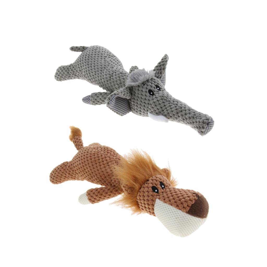 Lot de 2 jouets couineurs en peluche pour chien - Jouet couineur en forme d'éléphant et de lion