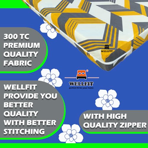 Image of WELLFIT Premium Glace Cotton 300 TC Mattress Cover /Protector for King Size Bed with Zip /Chain /6x6 ft / 72x72x6 inch