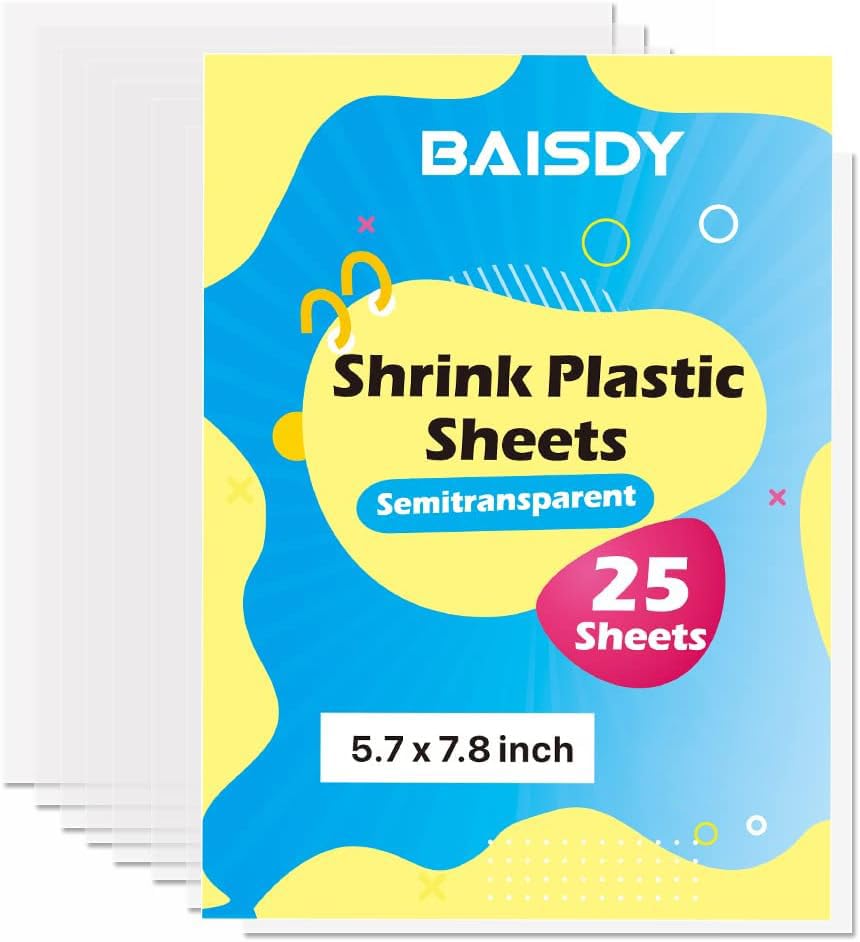 BAISDY 25Pcs Shrink Plastic Sheets, Heat Shrink Paper for Crafts DIY Jewelry Making, 14.5x20cm