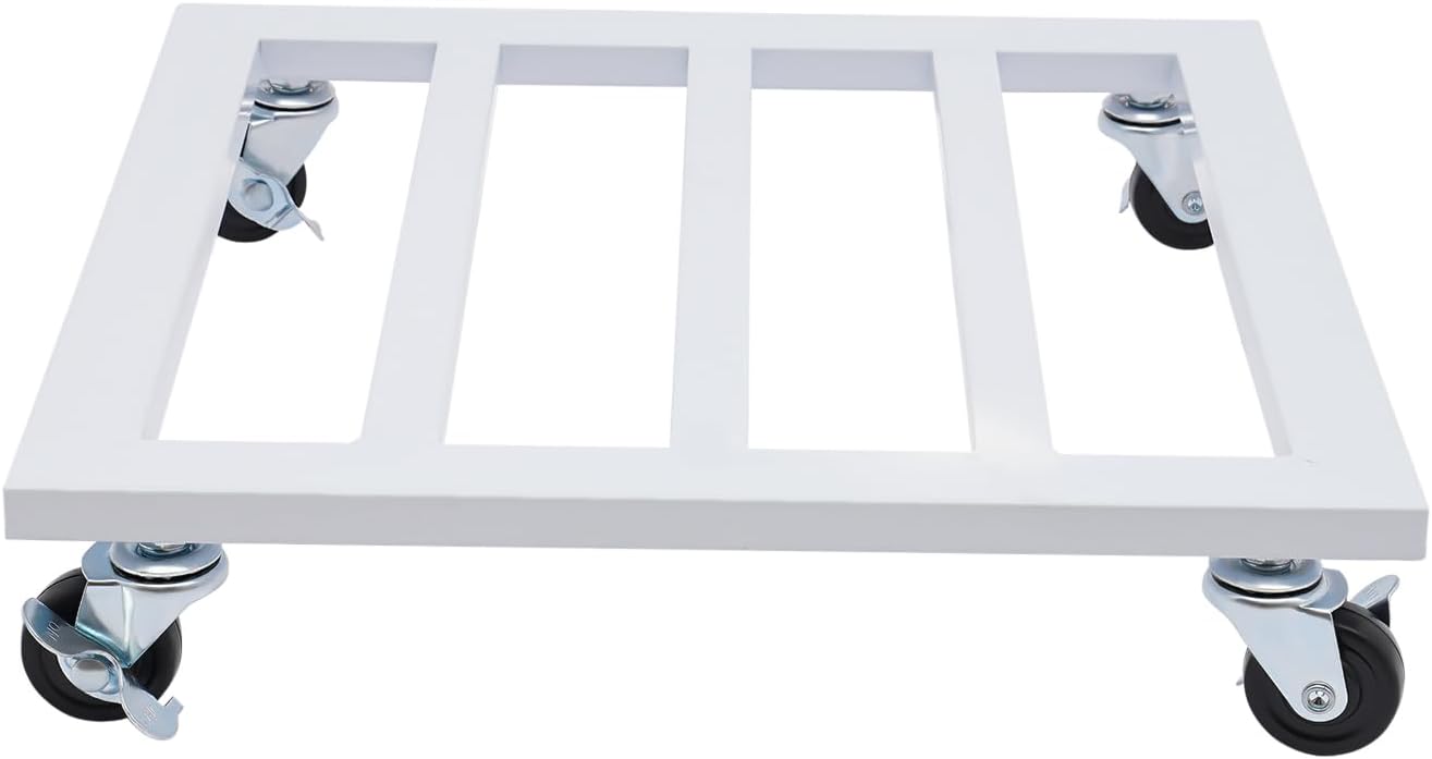DYNAMI Plant Caddy with Wheels,14inch Heavy Duty Metal Plant Stand,Square Iron Flowerpot Rolling Tray Rack,Movable Planter Dolly Trolley Tray Pallet for Outdoor Indoor Plants(14 * 14inch,White)