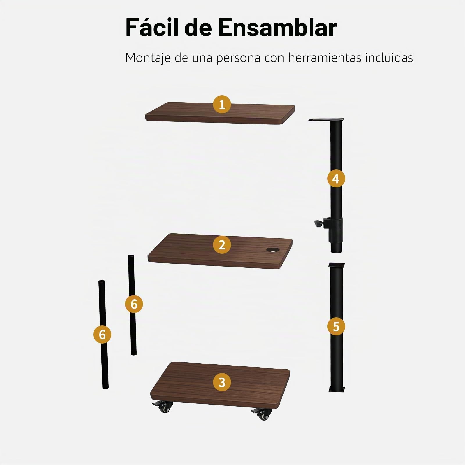 Mesa auxiliar con ruedas, mesa auxiliar sofá ajustable en altura 47-71 cm, mesa giratoria 360°, diseño moderno con 3 niveles de almacenamiento, textura de madera fácil de limpiar, color nogal