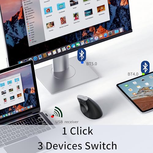 Uineer Vertical Ergonomic Mouse, Wireless Bluetooth Mouse, 3-Device,Quiet - image 2