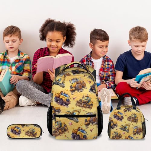 Image of Backpack for Boys - Construction Backpacks Set for Boys - 3Pcs Toddler Bookbag with Lunch Box and Pencil Case - Truck School Bag for Kindergarten /Preschool /Elementary (17 Inch)