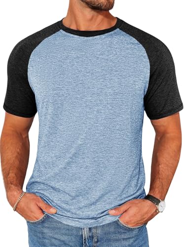 Image of Runcati Mens Casual Slim Fit T Shirts Raglan Short Sleeve Crewneck Baseball Tees Color Block Workout Fashion Shirt