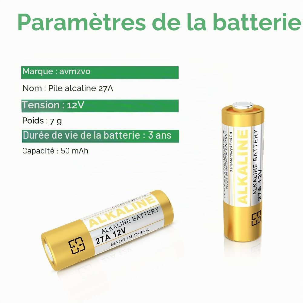 Lot de 5 Piles alcalines 27 A 12 V V27A LR27A MN27 L828 A27 12 V