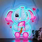 Flixyticy Elefantenbaby mit Eistüte Neon Schild für Wanddeko, Elefäntchen mit Eis Leuchtreklame, LED Leuchtschild Hängeschild für Wohnzimmer, Eisdiele, Restaurant, Tiergeschäft(Elefantenbaby)