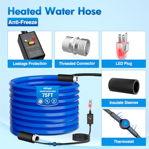Image of Nilight 75FT Heated Water Hose RV 5 /8 inchInside Diameter -45F Freeze