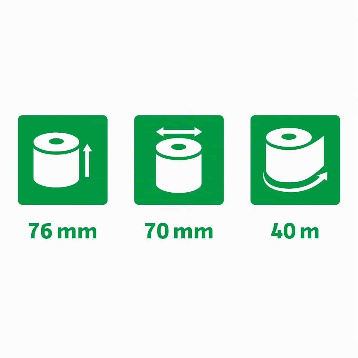 Bobines pour caisses - 1 pli extra-blanc 60g/m - 76mm x 70mm x 12mm (44m)