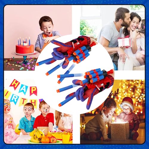 Image of Set of 2 Spider Web Shooters Toy Set, Superhero Glove Launcher, Safe Outdoor Action Toys for Kids, Halloween Christmas Birthday Party Gifts for Boys and Girls (AA, 2)
