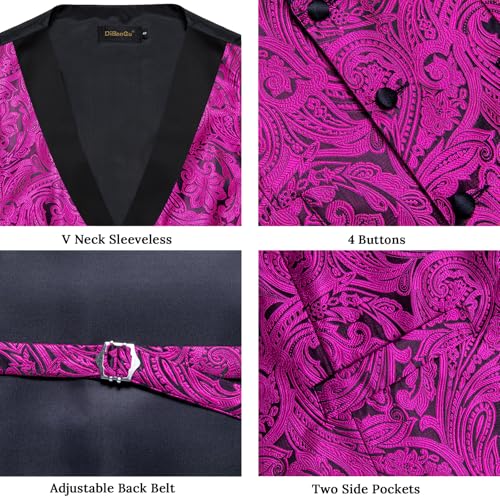 Image of DiBanGu Mens Paisley Suit Vest Silk Jacquard Waistcoat and Necktie Set Formal Shawl Collar Dress Vest 7PCS for Wedding Party