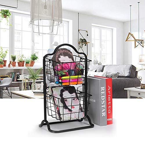 2-Tier Metal Basket Stand, Mini Kitchen Storage Basket Countertop Shelf Rack for Fruits, Vegetables, Household Items, Toiletries（Black）. - Thumbnail 2