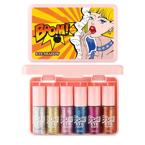 Sombras de ojos líquidas con purpurina, 6 unidades, resistentes al agua, maquillaje de ojos, resistente a la abrasión, para festivales, , festivales y días