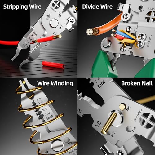 Image of 18 in 1 Foldable Wire Stripper with Electricity Measurement Function & Dual Alarms Multifunctional Professional Electrician's Pliers Cable Stripping Pliers for Cutting, Stripping and Crimping Tool