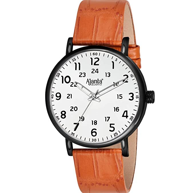 Image of Ajanta Quartz Analogue Dial with Leather Belt Men's Watch-702TAG /4 (Tan Silver)