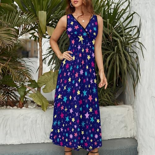 Robe maxi sans manches imprimé étoiles et lune avec un décolleté en V - 2
