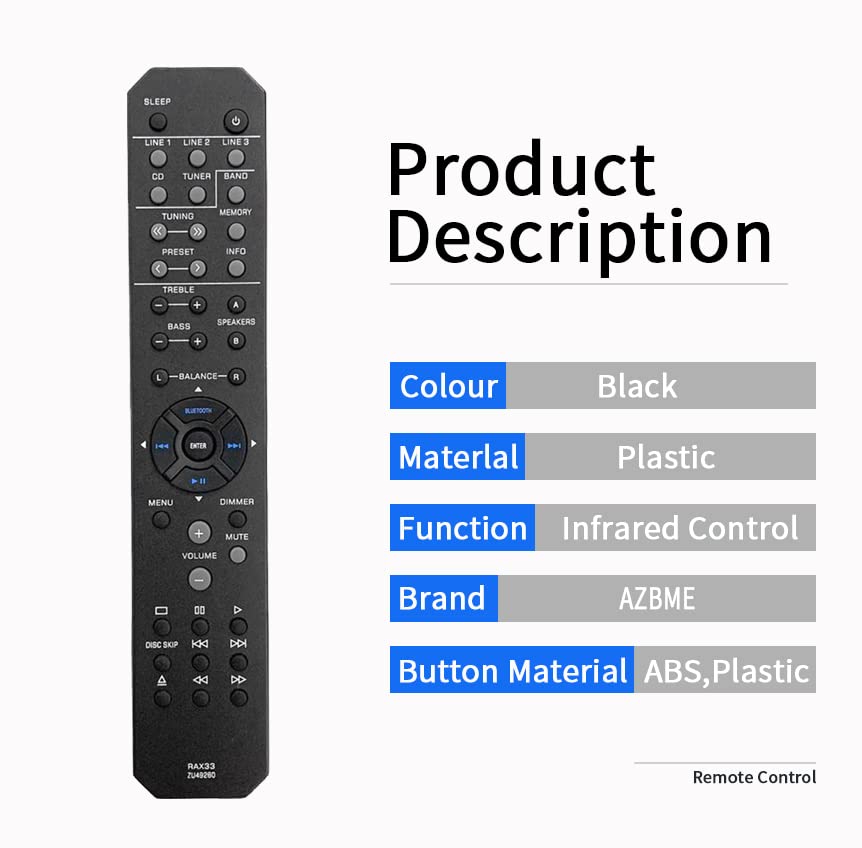 AZBME RAX33 ZU49260 Replacement Remote Control For Yamaha RS202, RS202BL, R-S202, R-S202BL, R-S202D, RS202D Stereo Receivers