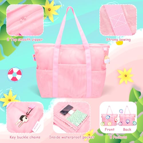 Tagitary Mesh Beach Bag with Zipper
