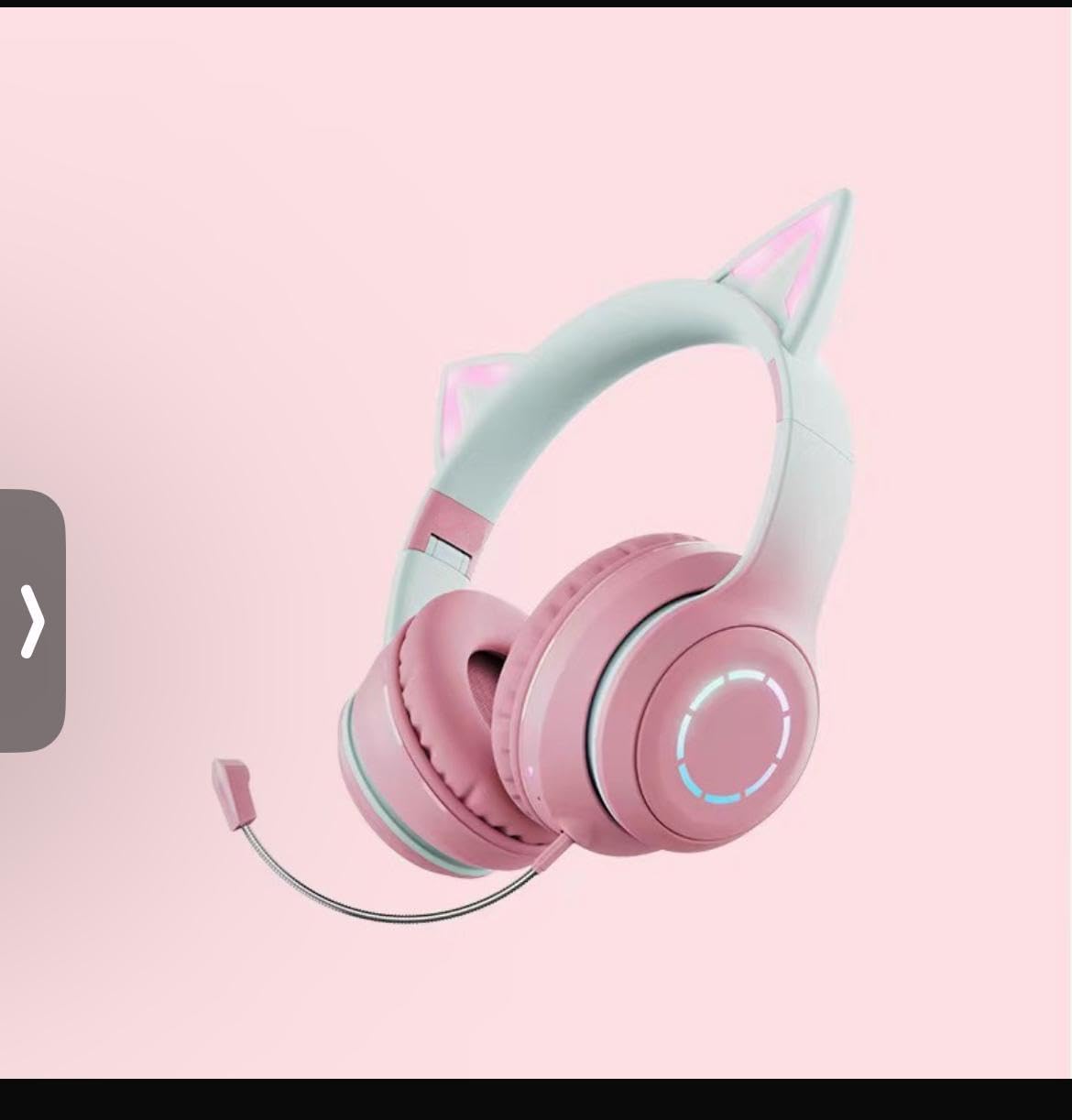 Cat Ear Bluetooth Headphones, LED Light Up Bluetooth Wireless Over Ear Headphones with Microphone and Volume Control for Travel/School/Smartphones