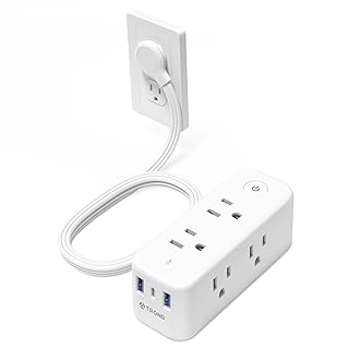 Power Strip Surge Protector - Flat Extension Cord 5ft, TROND 6 Widely Outlets and 3 USB Ports(1 USB C), Ultra Thin Flat Plug, 3 Side Outlet Extender, Compact Desk Charging for Travel, Home, Office