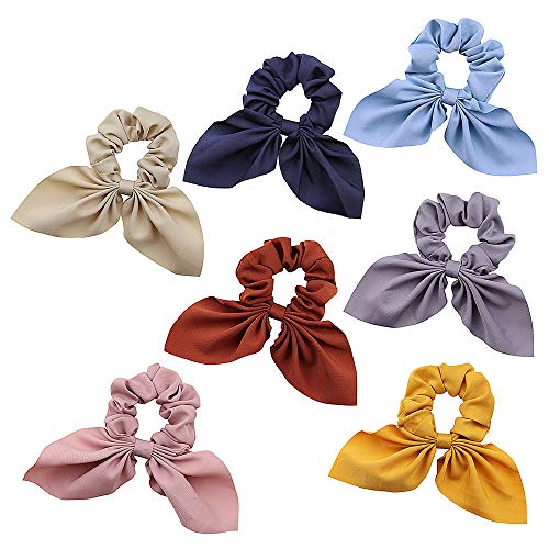 Hair Scrunchies CHRYSES -7Pcs Women Colorful Bunny Ear Hair Ties, Bow Elastic Hair Bands, Hair Ties Ponytail Holder, Girls Hair Accessories (7 Colors)