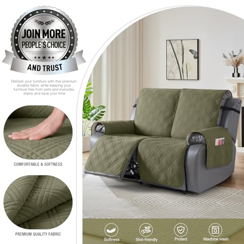 Image of TAOCOCO 100% Waterproof Loveseat Recliner Covers 2 Seater, Split Loveseat Covers for Reclining loveseat, Non Slip Reclining Couch Cover with Double Straps for Kids, Pets(2 Seater, Green)