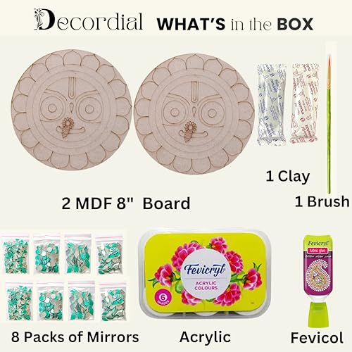 Image of Decordial Jagannath Lippan Art Materials Diy Kit With Jagannath Designs Premarked Mdf Board (2 Pcs Premarked Art Board, Ideal For Festive Gifting, Artists, Students,Multicolor)