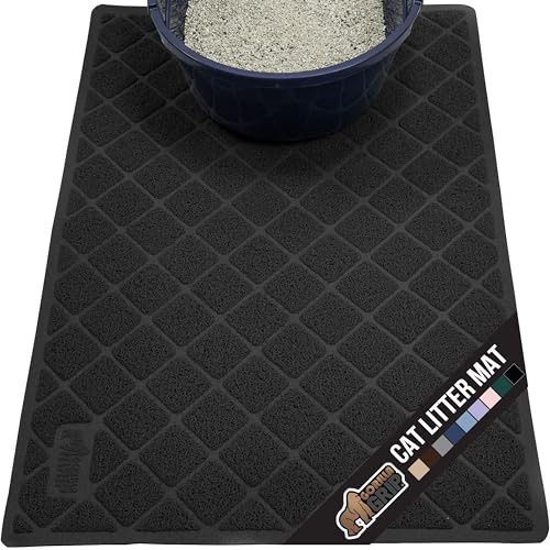 GORILLA GRIP Cat Litter Box Mat, 47x35, Water Resistant, US Designed Kitty Litter Trapping Mats, Easy to Clean, Scatter Control, Less Mess and Clean Floors, Kitten Supplies for Indoor Cats, Black
