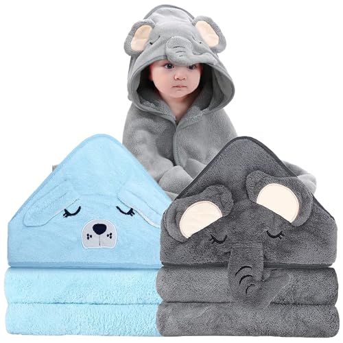Image of ROXANEPIG 2 Pack Hooded Baby Towel - Premium Soft Bath Towel for Bathtub for Babie, Newborn, Infant - Ultra Absorbent, Natural Baby Stuff Towel for Boy and Girl (Elephant, Dog)