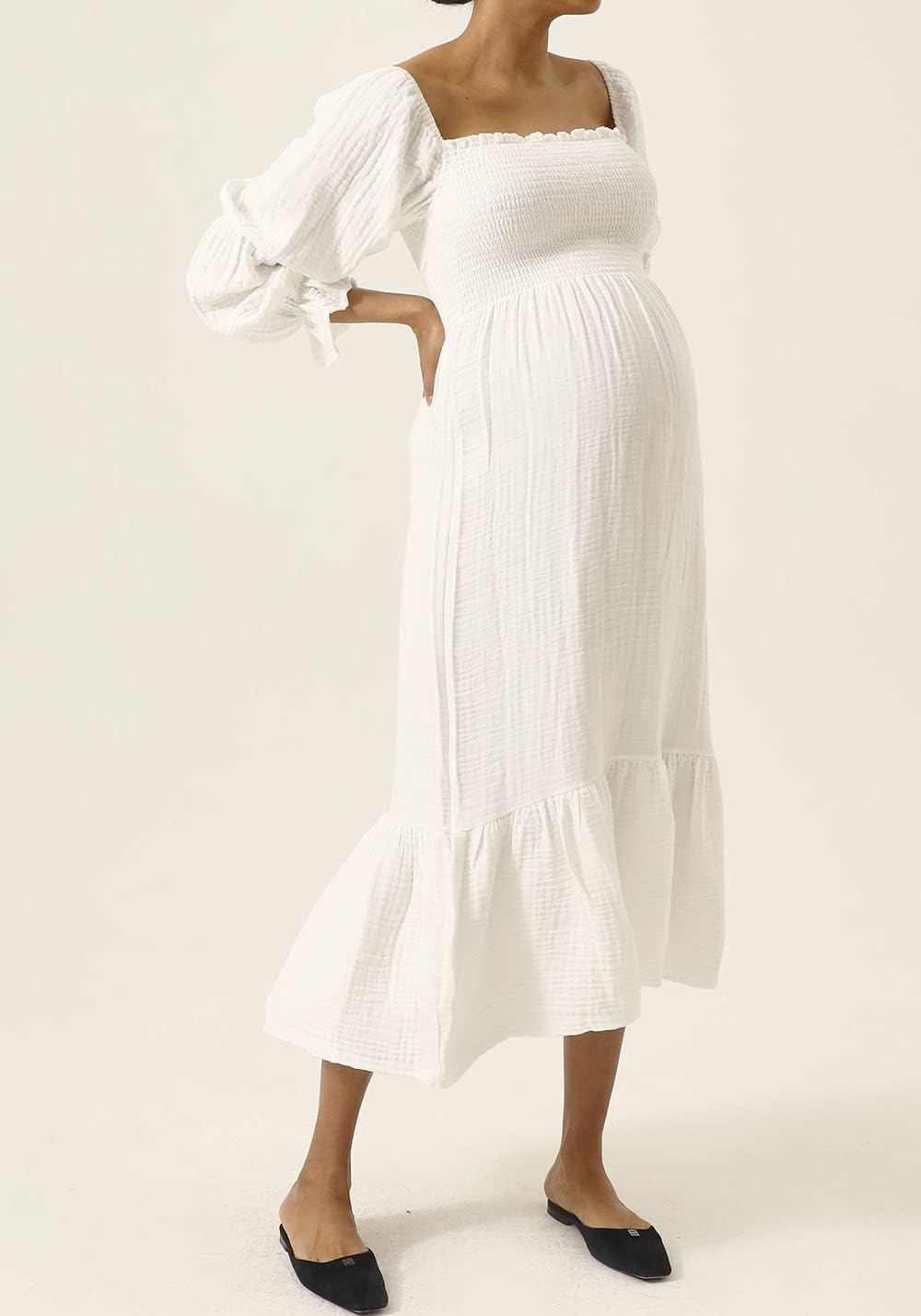 NOTHING FITS BUT Women’s Baby Shower Dress, Nursing Cotton Yuki Dress, Muslin Maternity Gown for Photoshoot