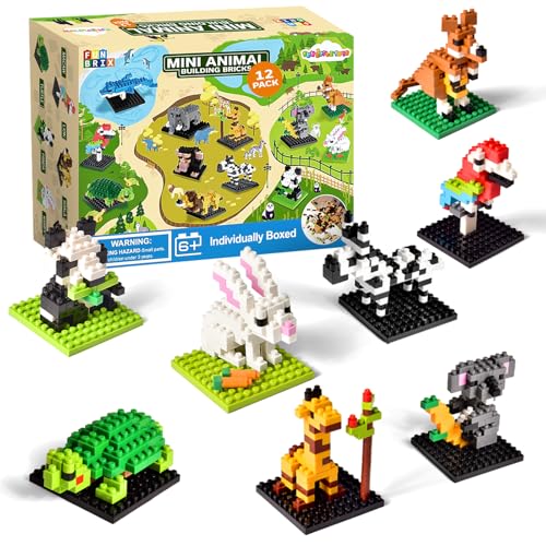 FUN LITTLE TOYS Mini Animal Building Blocks – 12 Pack, No Duplicates,...