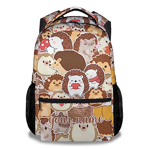 Custom Hedgehog Backpack for Girls Boys, 16 Inch Backpacks for School, Cute Lightweight Durable Bookbag for Kids