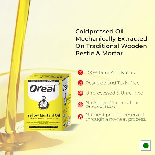 Image of Oreal Cold Pressed Yellow Mustard Oil| Cooking oil | Omega 3 | Omega 6 | Unrefined Oil | Wood Pressed Oil | pili Sarson ka tel (15 Litre)
