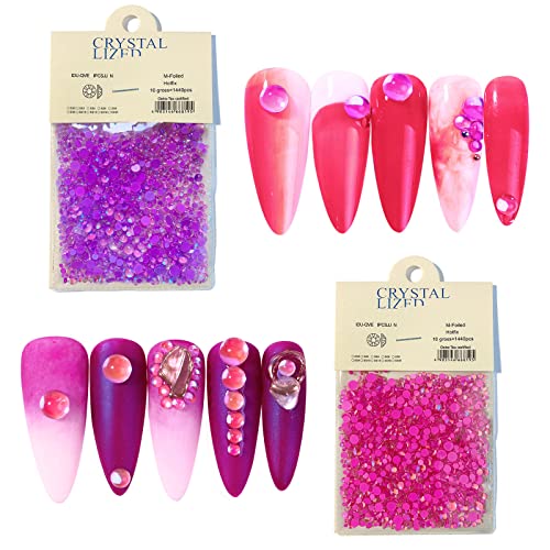 Bqan 2880Pcs Sparkly Opal Rhinestones For Nails, 3D Candy Colorful Rhinestones Crystal Mermaid Gems Beads Flatback Glass Diamonds Nail Decoration For Nail Art Diy Crafts Shoes Jewelry(Purplr And Pink) #TOP17