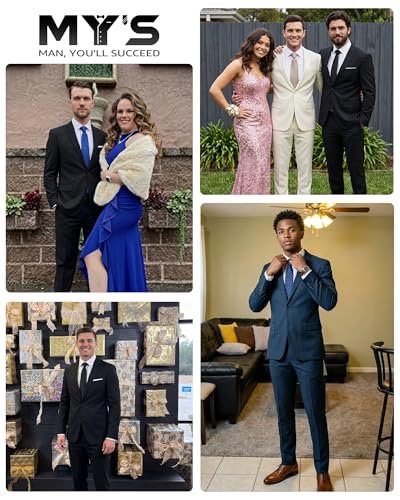 Image of MY'S Men's 2 Piece Slim Fit Suit, One Button Jacket Pants Set with Tie