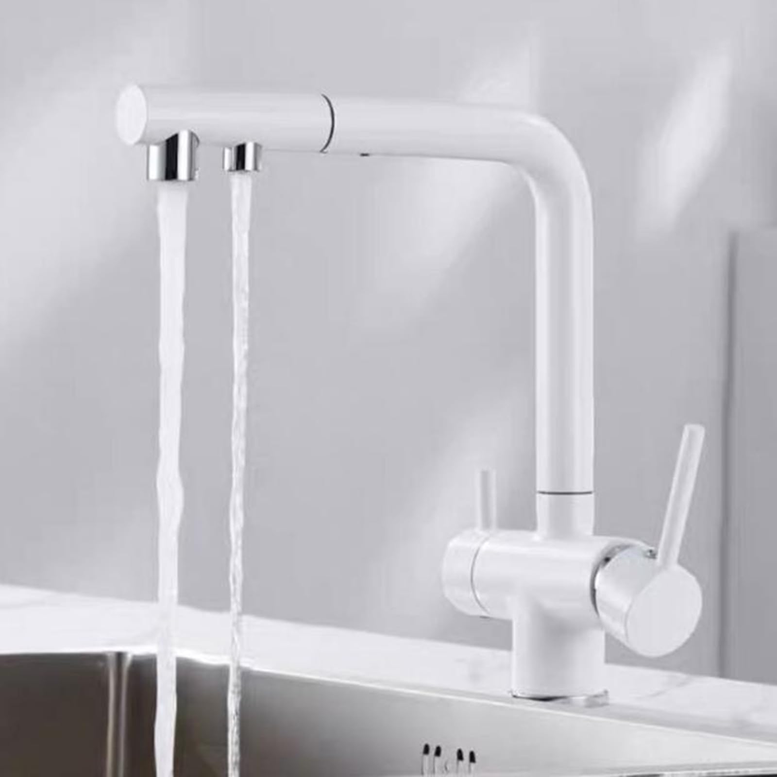 Grifo de Cocina Osmosis 3 Vias Extraible Giratorio 2 Modos Multifunción Grifo Cocina 3 Vias-Blanco