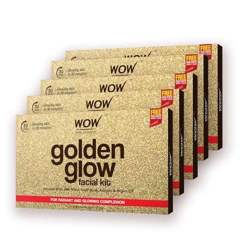 Image of WOW Skin Science Gold Facial Kit for Glowing Skin | Made With Activated Naturals | Salon-Like Facial at Home | Brightens Dull Skin, Tightens & Refines | 85ml | Pack of 5