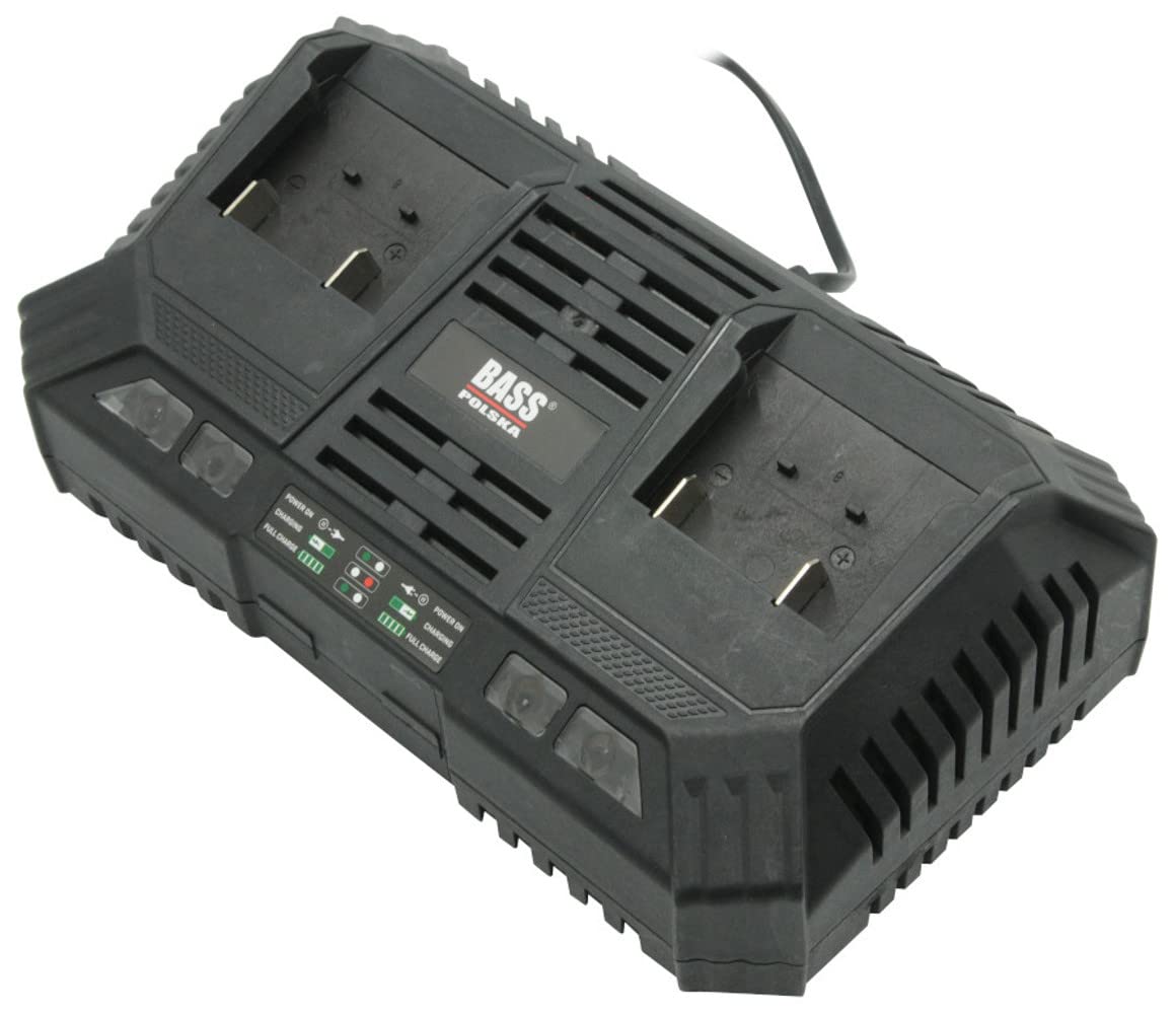 BASS POLSKA Cargador de batería para Herramientas Herramientas de jardín Independientes Jardín de Taller Práctica batería Universal de Iones de Litio 2 x 24 V 15,5 x 24 x 8 cm 0,85 kg
