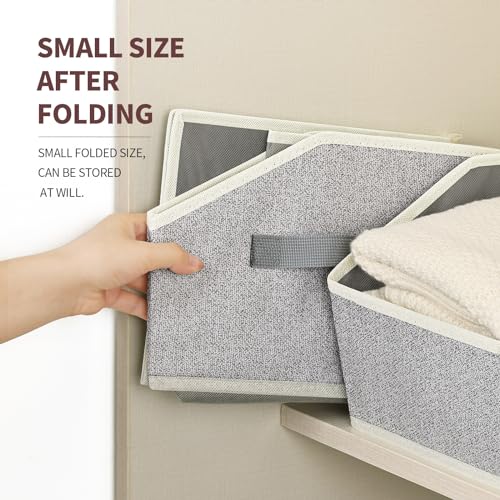 Image of Homsorout Storage Bins for Shelves - Small Trapezoid Closet Shelf Organizer, Fabric Organization Bins with Handles, Storage Baskets for Clothes, Towel, Purse, 6 Pack, Light Gray