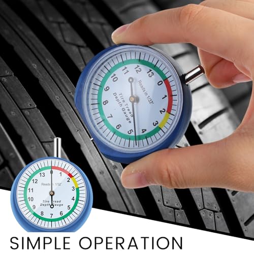 Image of Tallew 10 Pack Tire Tread Depth Gauge in 32nds Dial Type Tire Depth Gauge with Color Coded Easy Reading Bulk Tire Tread Gauge Professional Tool for Motorcycle Car Truck Bus, Blue and White