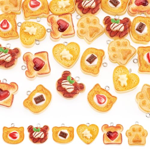 Boutigem 24Pcs Bread Toast Charms Resin Bakery Charms