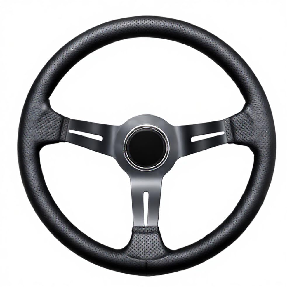 Volant 320MM avec coutures rouges Compatible avec les voitures de sport JDM Racing cuir PC ST18(black)