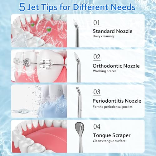 Abobo F5039 Water Dental Flosser Pick For Teeth 5 Modes Cordless Portable Teeth Cleaner Electric Oral Irrigator 300 Ml Tank 5 Jet Tips Ipx7 Waterproof Waterflosser Flossing Cleaning Picks thumb #3