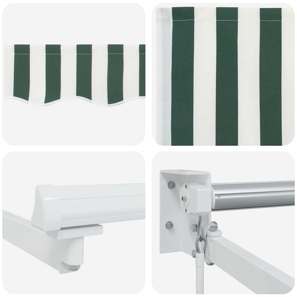 Tenda da sole retrattile 350 x 250 cm, tenda da sole a braccio articolato per terrazza e giardino, parasole manuale in poliestere e alluminio, design a righe verdi e bianche