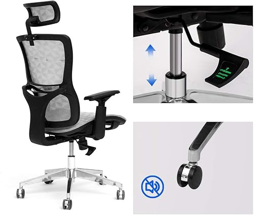 Miniatura 7 de CangLong Silla ejecutiva con reposacabezas ajustable, silla de oficina con asiento de malla y respaldo alto, silla de escritorio con reposabrazos